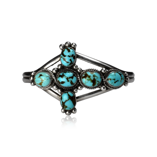 Skyward Grace Six Stone Kingman Turquoise Cross Cuff by Will Denetdale