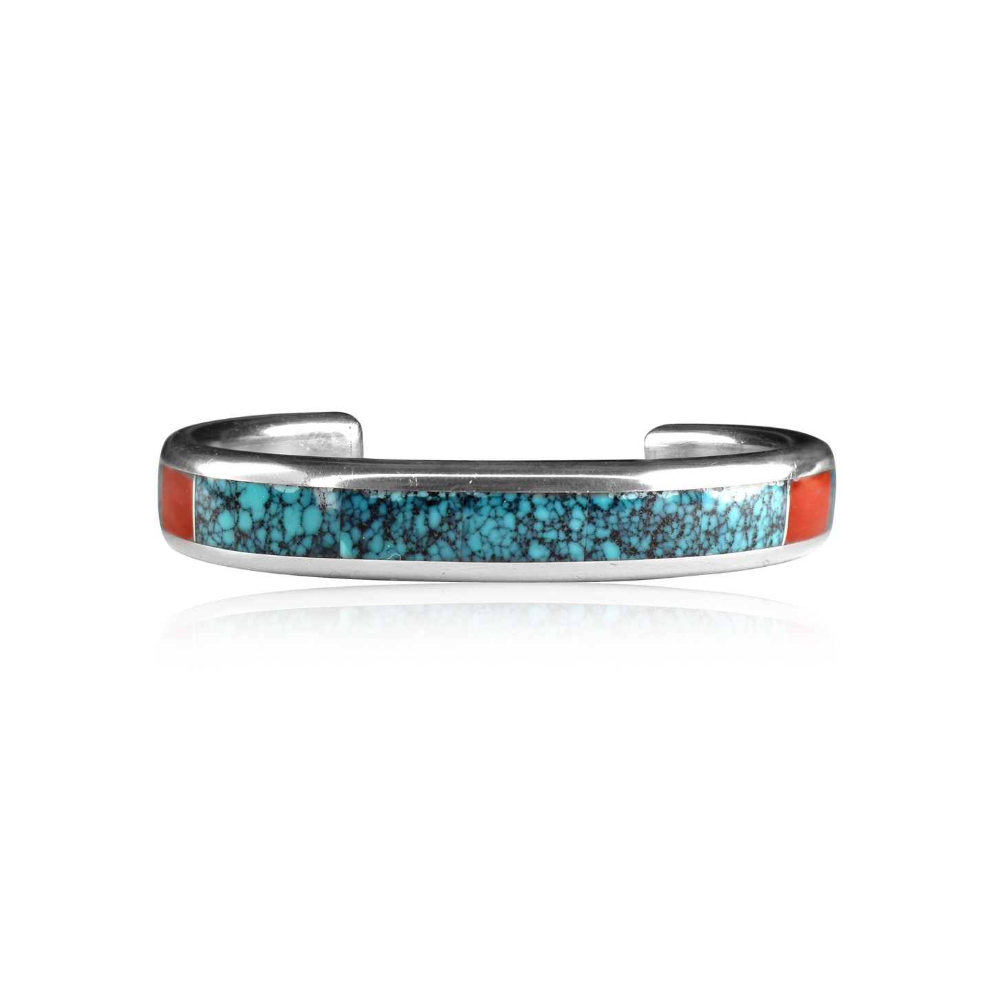 Sleek Channeled Cuff with Chip Inlay Turquoise and Coral by Lawrence Loretto