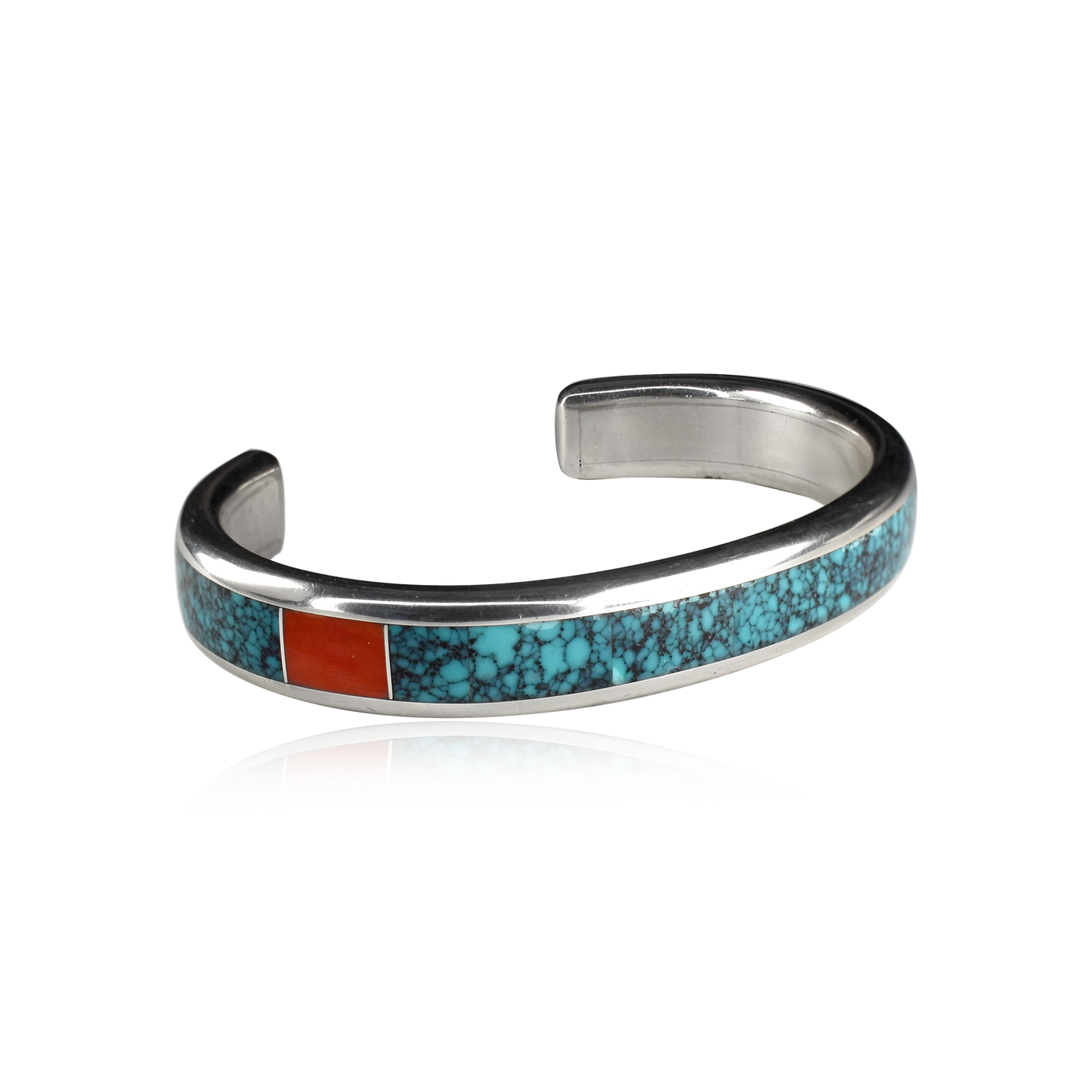 Sleek Channeled Cuff with Chip Inlay Turquoise and Coral by Lawrence Loretto