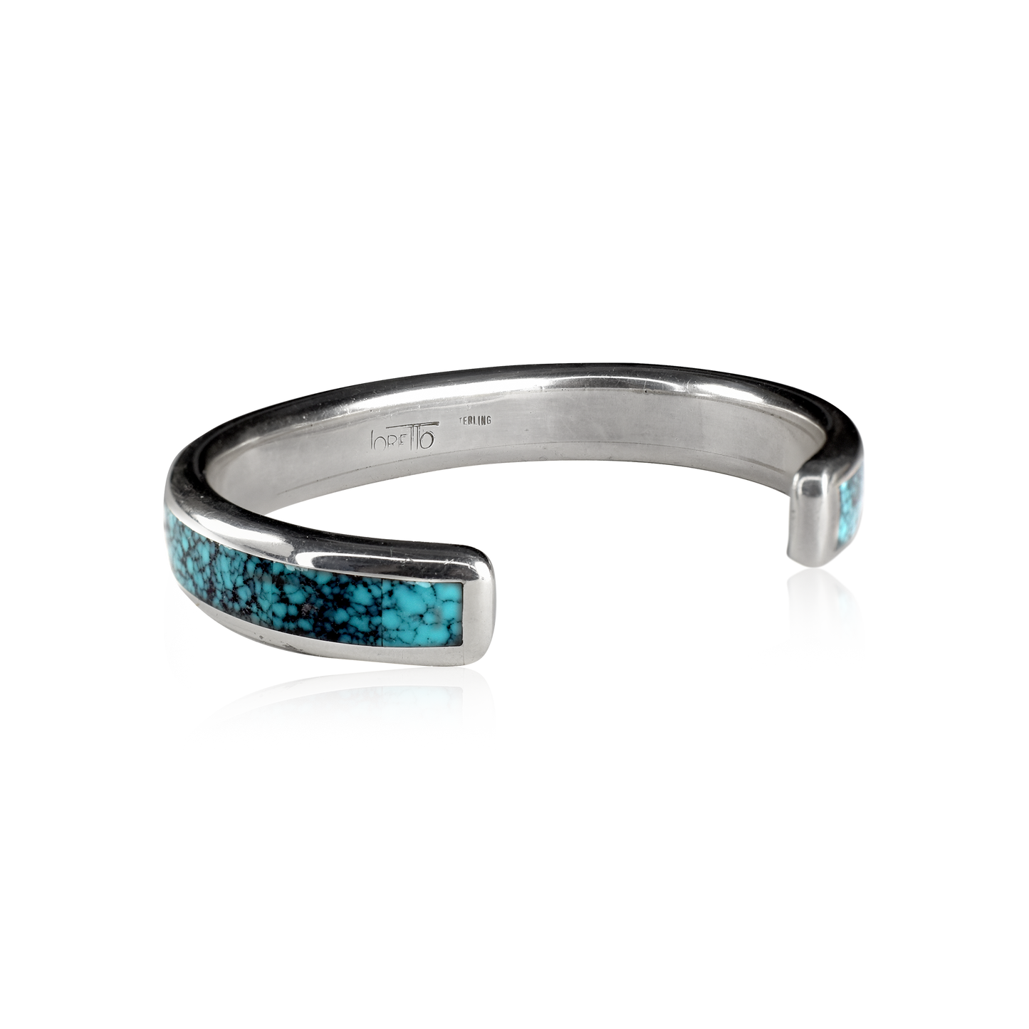 Sleek Channeled Cuff with Chip Inlay Turquoise and Coral by Lawrence Loretto