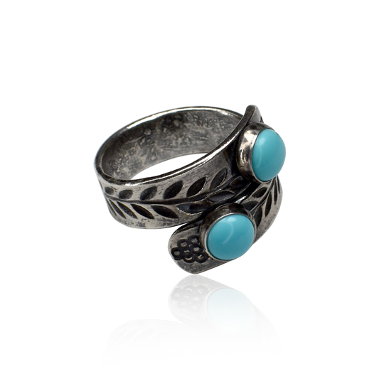 Sleeping Beauty Turquoise Adjustable Engraved Botanical Ring