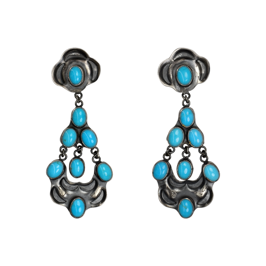 Sleeping Beauty Turquoise Pueblo Chandelier Earrings by Rocki Gorman