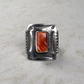 Stamped Rectangular Spiny Oyster Shield Ring by Ruth Ann Begay
