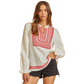 Ellie Split Neck Embroidered Blouse - Ivory/Red
