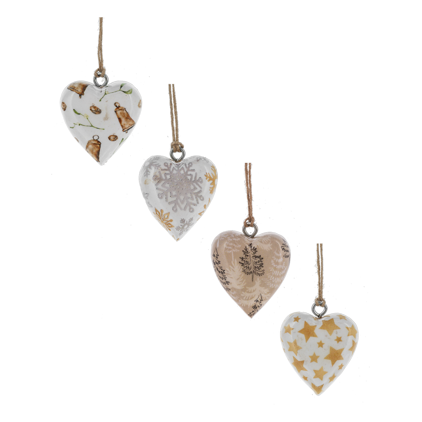 Tan and White Mango Wood Mini Heart Ornaments