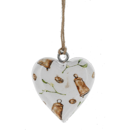 Tan and White Mango Wood Mini Heart Ornaments
