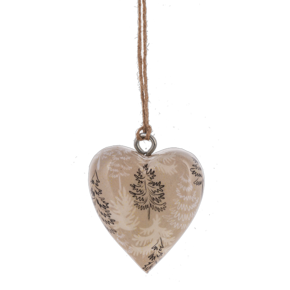 Tan and White Mango Wood Mini Heart Ornaments