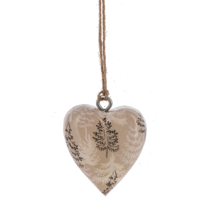 Tan and White Mango Wood Mini Heart Ornaments