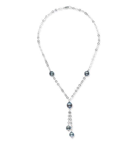 Pearls by Shari Tin Cup Tahitian Silver Circle Lariat Necklace