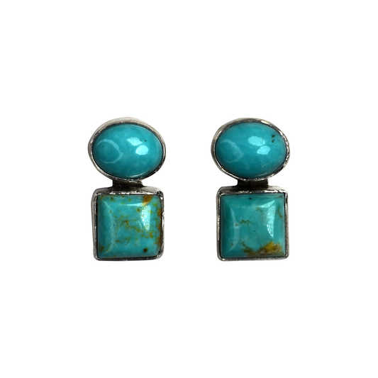 Turquoise Two Stone Stud Earrings by Ruth Ann Begay