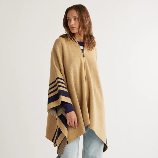 Pendleton Women's Lambswool Knit Blanket Cape - Camel/Navy
