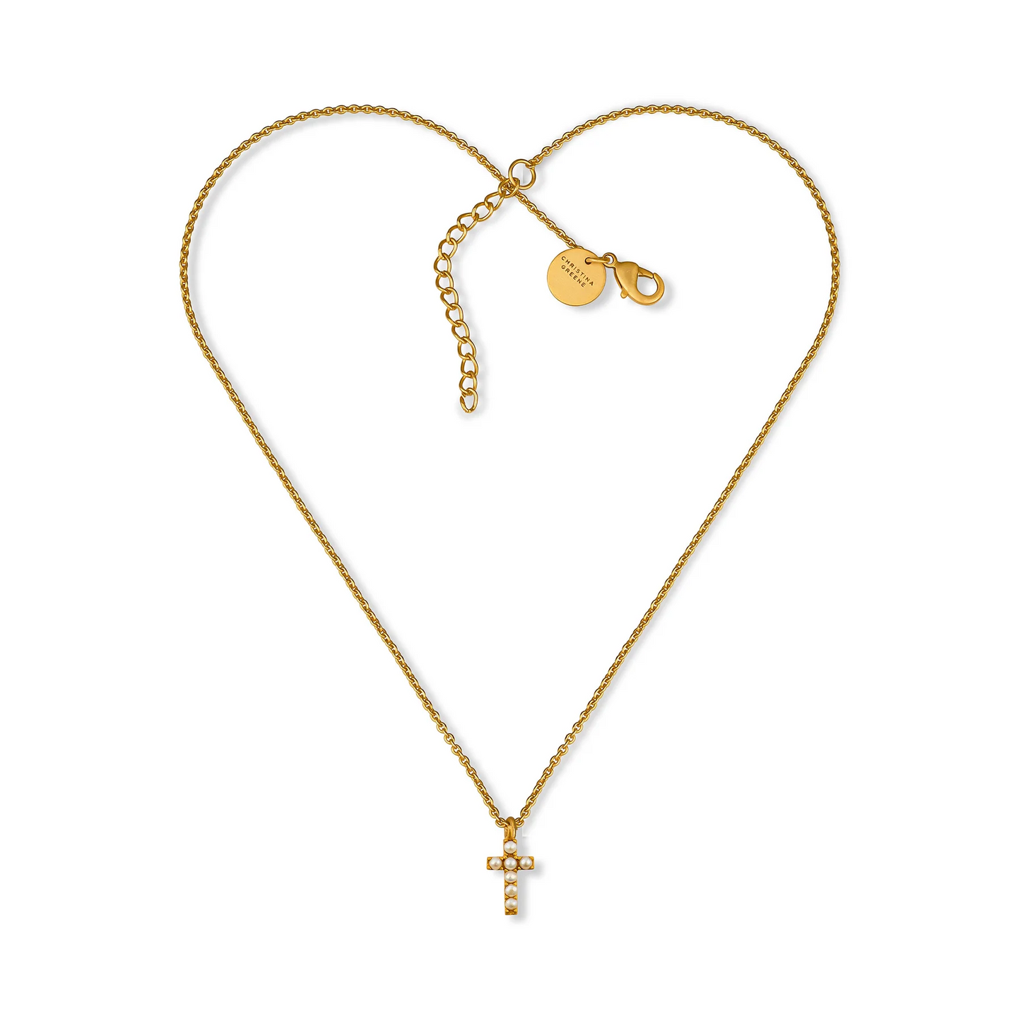 Christina Greene Dainty Pearl Cross Necklace