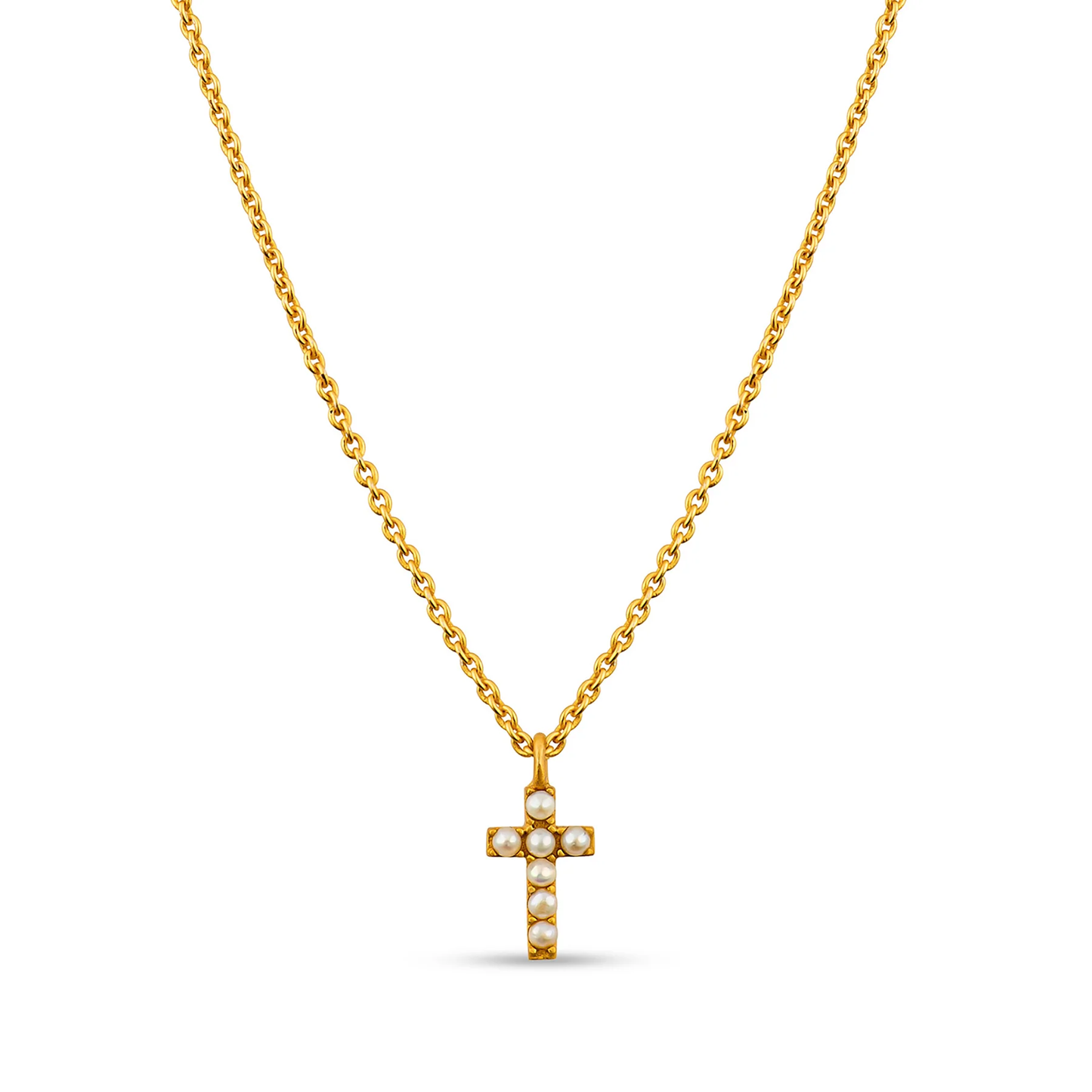 Christina Greene Dainty Pearl Cross Necklace