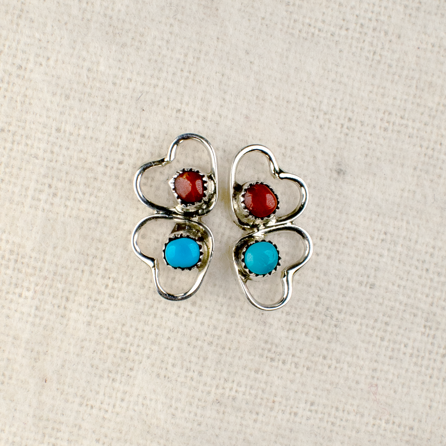 Turquoise and Coral Butterfly Outline Stud Earrings