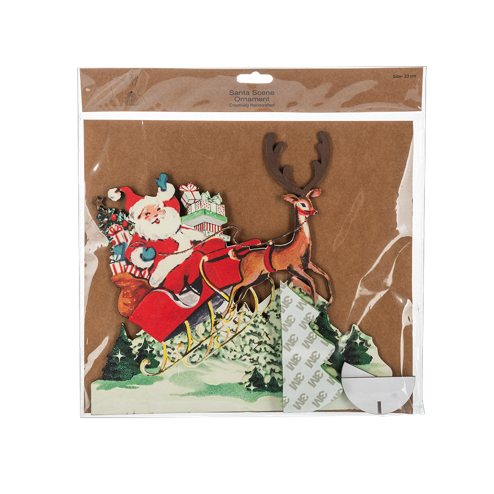 Vintage Paper Santa in Sleigh with Honeycomb Tree Figurine