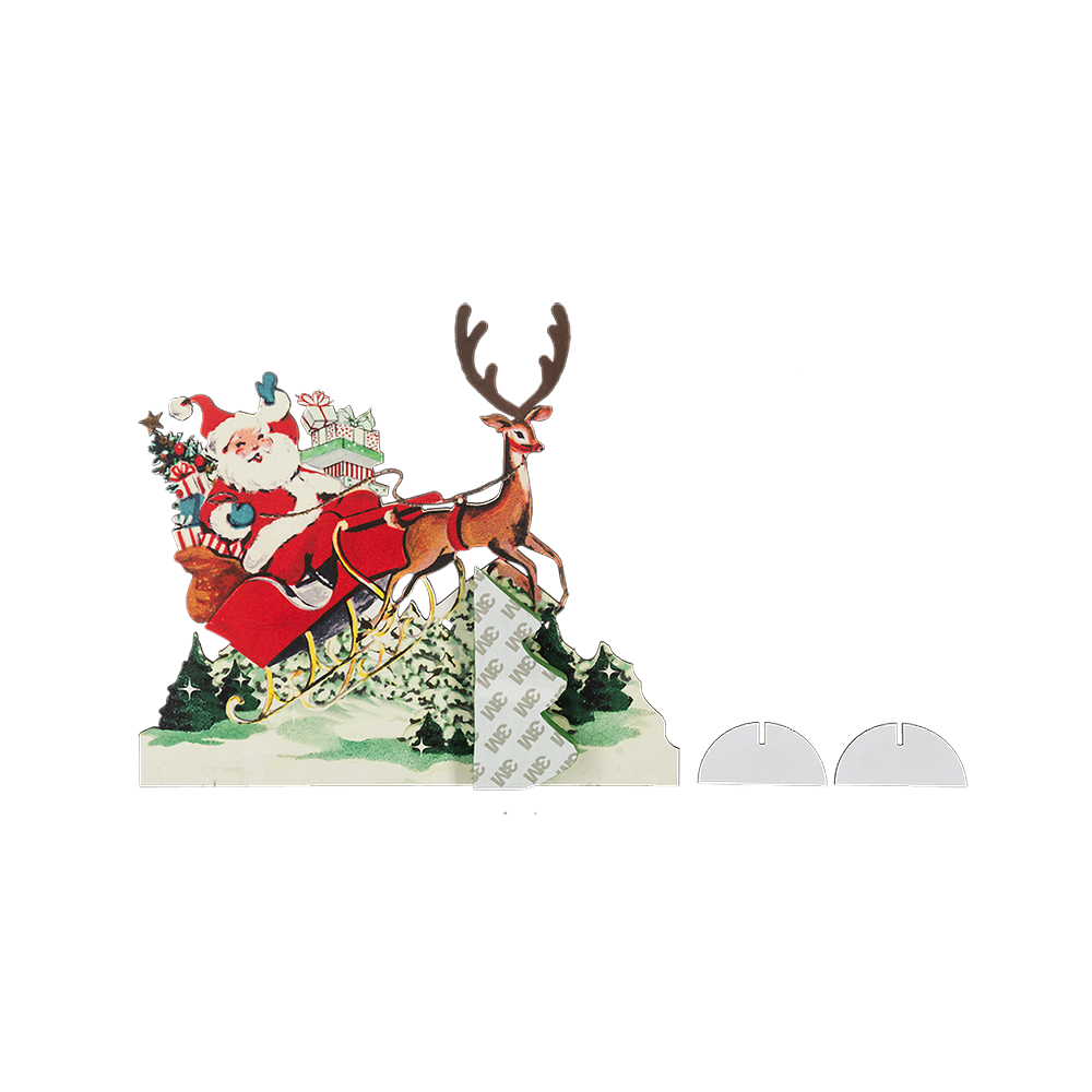 Vintage Paper Santa in Sleigh with Honeycomb Tree Figurine