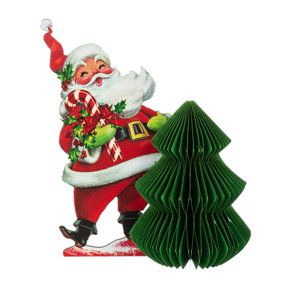 Vintage Paper Santa with Honeycomb Tree Figurine