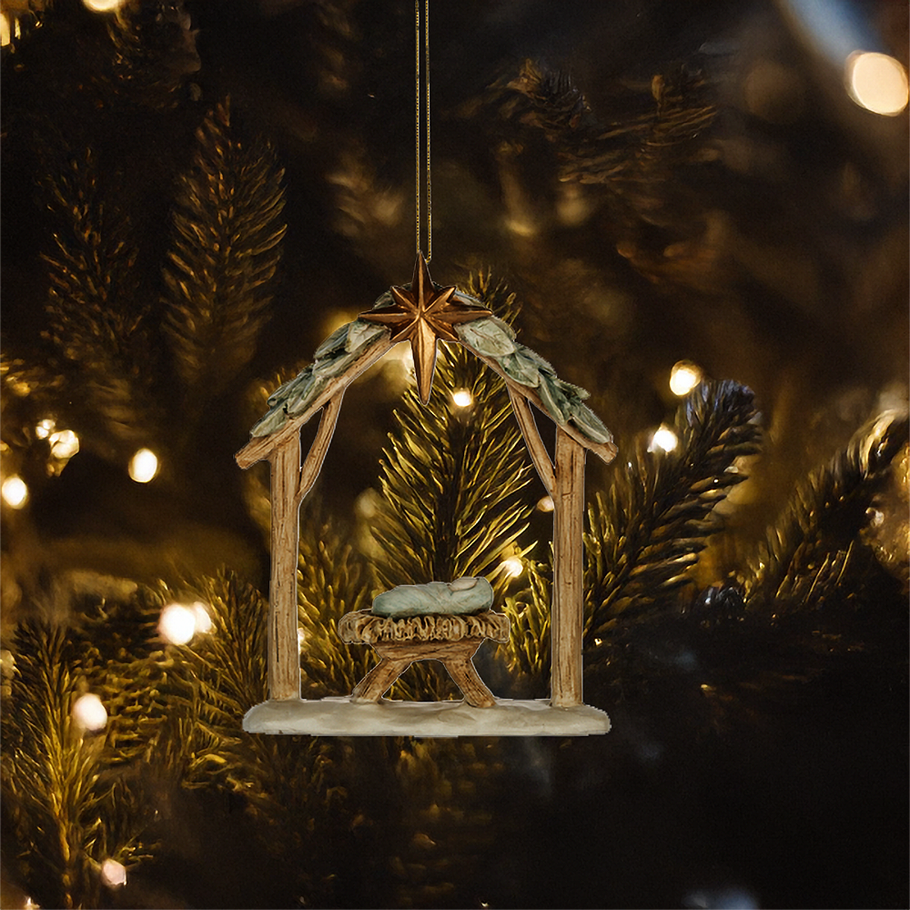 Watercolor Baby in Manger Resin Ornament