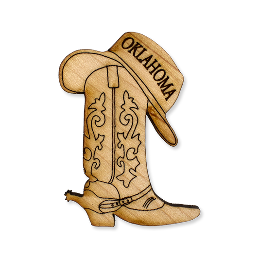 Wooden Oklahoma Boot & Hat Magnet