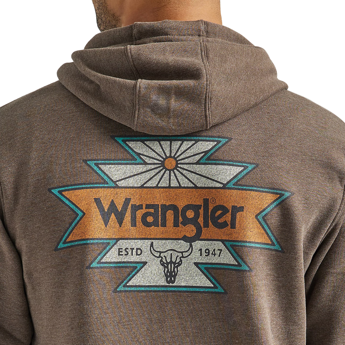Wrangler Men's Back Graphic Logo Full Zip Up Hoodie - Brown Heather