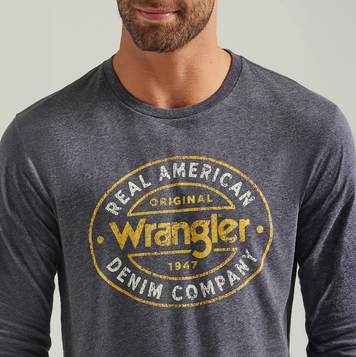Wrangler Men's Long Sleeve Front Graphic T-Shirt - Caviar Heather