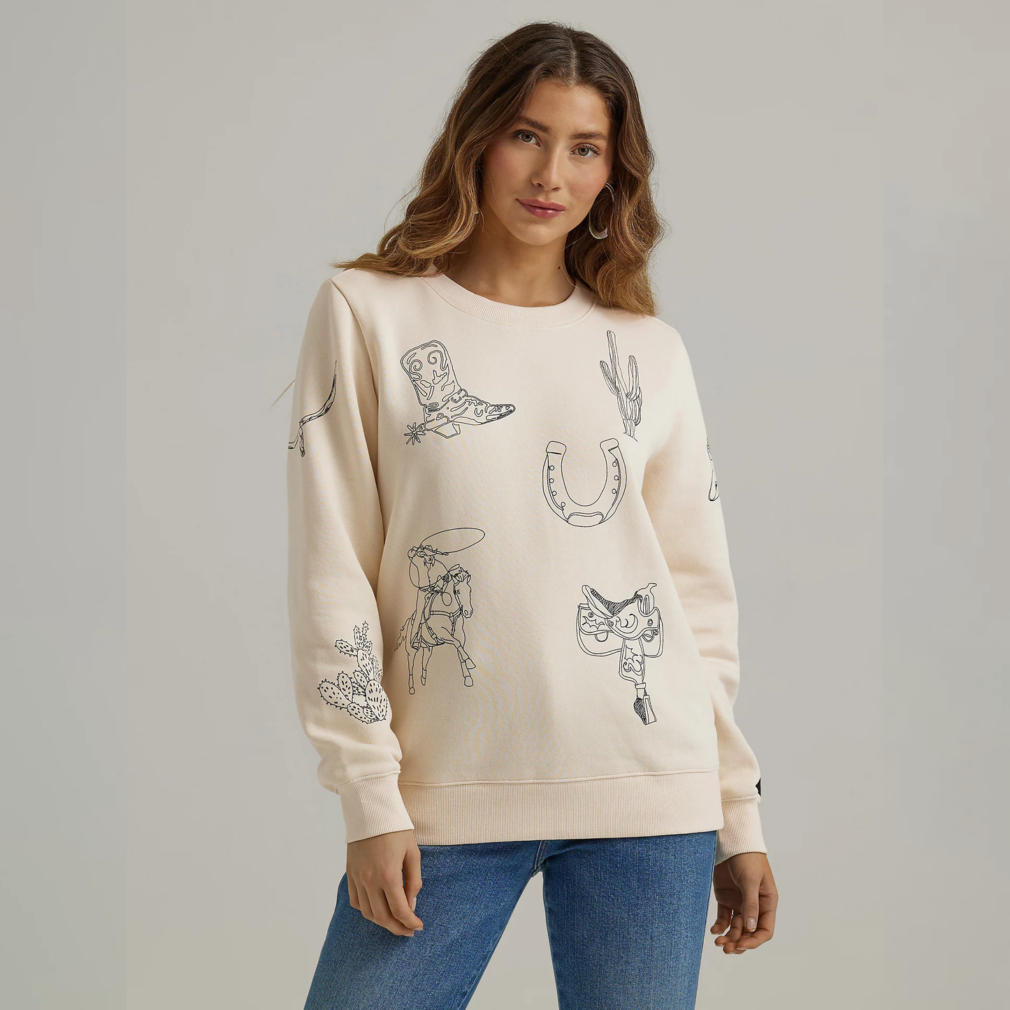 Wrangler Women's Cowboy Icons Pullover Sweatshirt - Egret