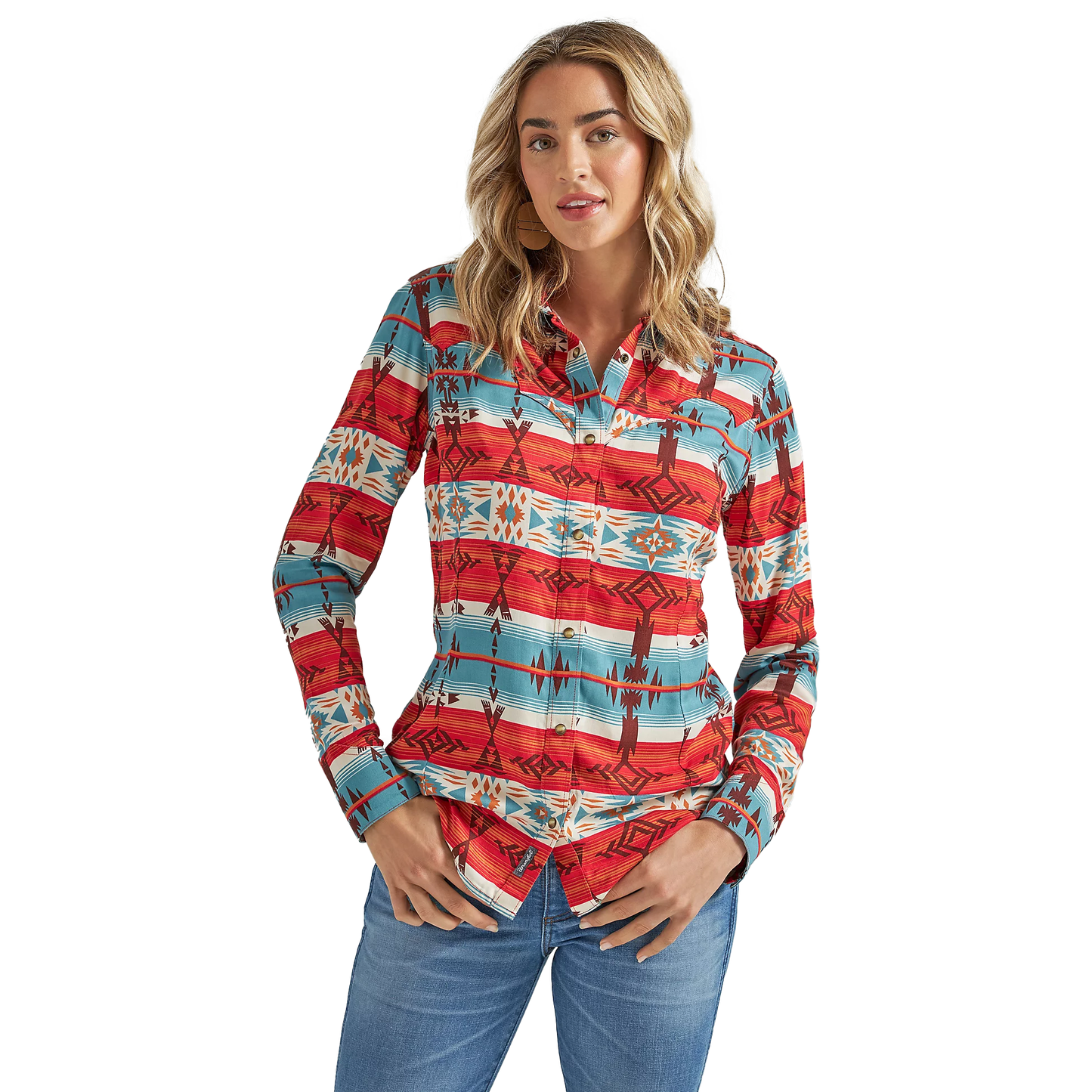 Wrangler Women's Retro® Horizontal Geo Snap Shirt - Blue/Multi