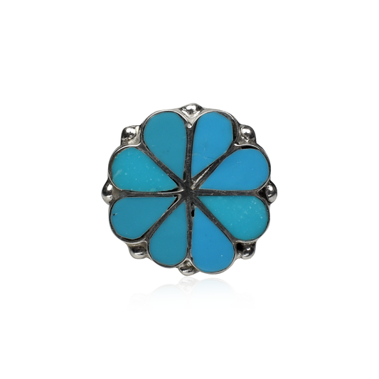 Sleeping Beauty Turquoise Flower Inlay Ring