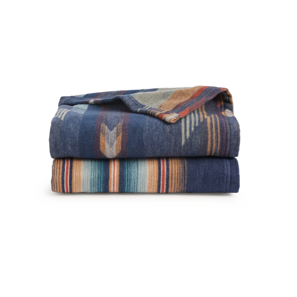 Pendleton Wyeth Falls/Stripe Organic Cotton Throw Gift Pack - Denim