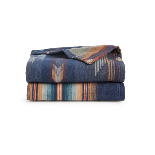 Pendleton Wyeth Falls/Stripe Organic Cotton Throw Gift Pack - Denim