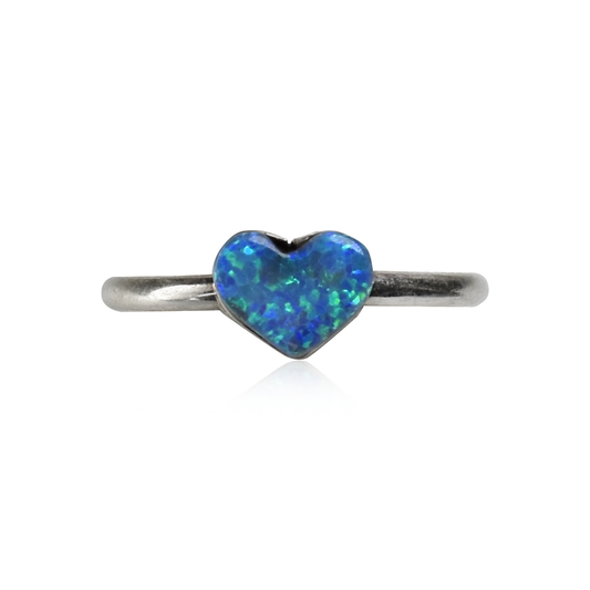 Sparkling Light Blue Opal Heart Ring