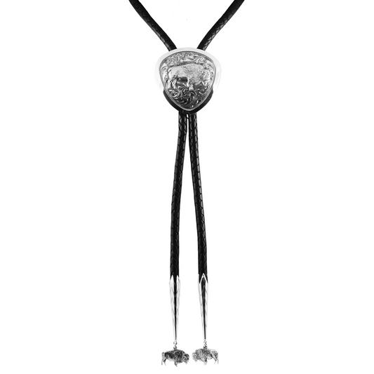 Sterling Silver Buffalo Bolo with Engraved Tips