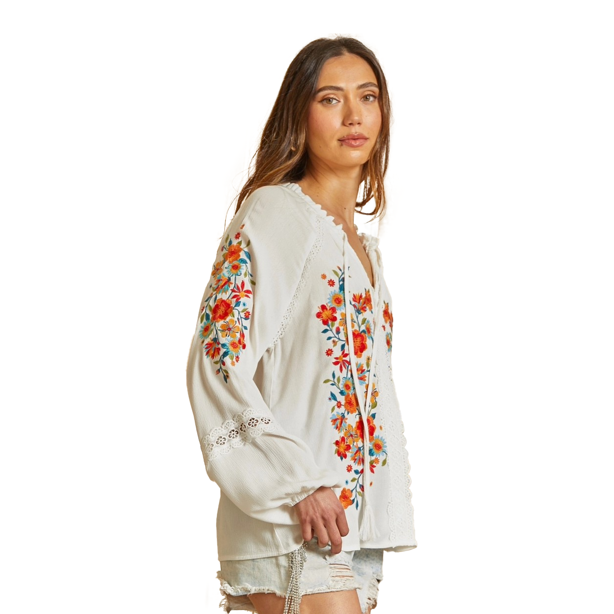Lucy Embroidered Tunic with Lace Inset