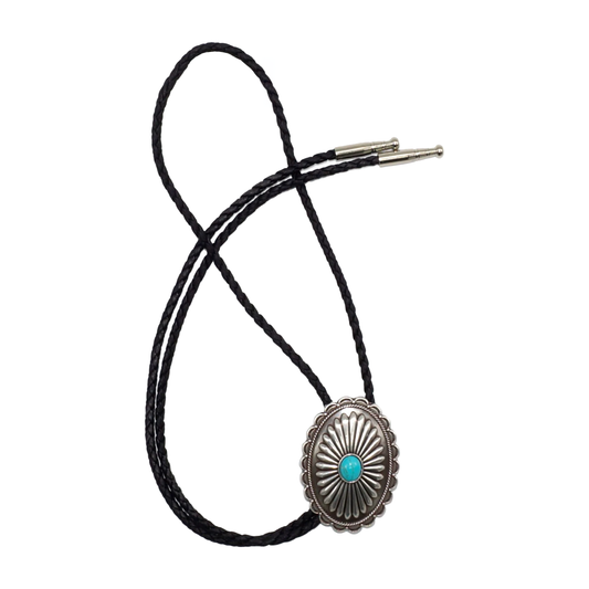 Oval Flower Bolo with Turquoise Stone