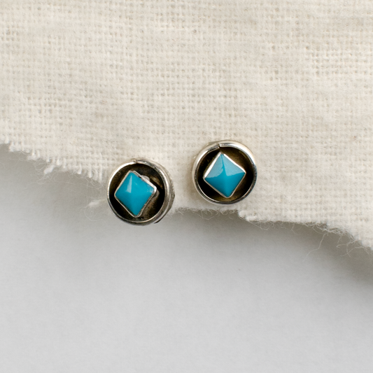 Marquise Cut Sleeping Beauty Turquoise Circular Shadowbox Stud Earrings