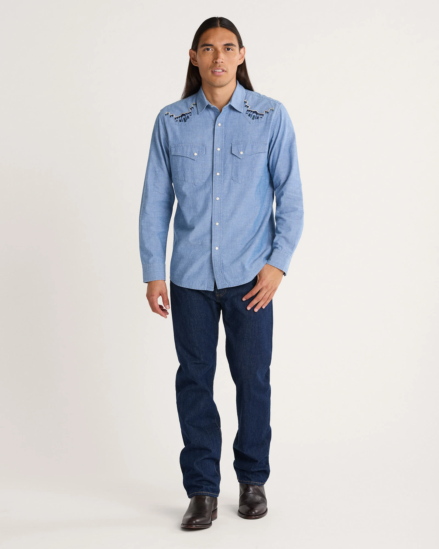 Pendleton Men's Harding Embroidered Chambray Gambler Shirt - Light Blue/Harding