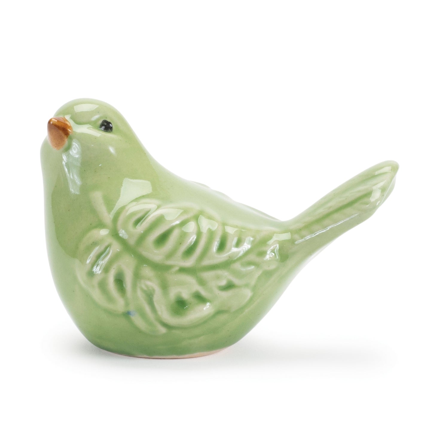 Green Monstera Leaf Ceramic Bird Figurines