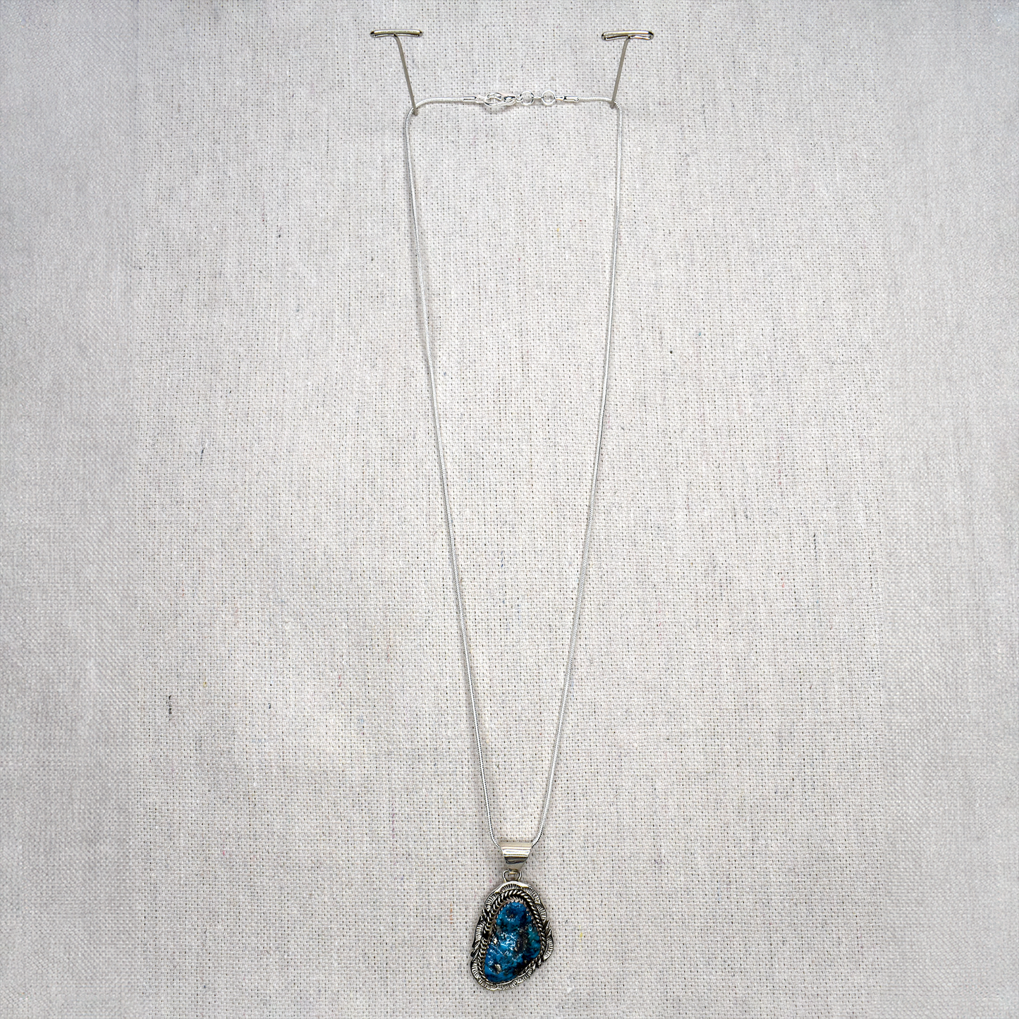 Asymmetrical Sleeping Beauty Turquoise Tooled Pendant Necklace