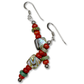 Square Mother of Pearl Dangle Earrings with Red Coral and Turquoise by Teller Indian Jewelry