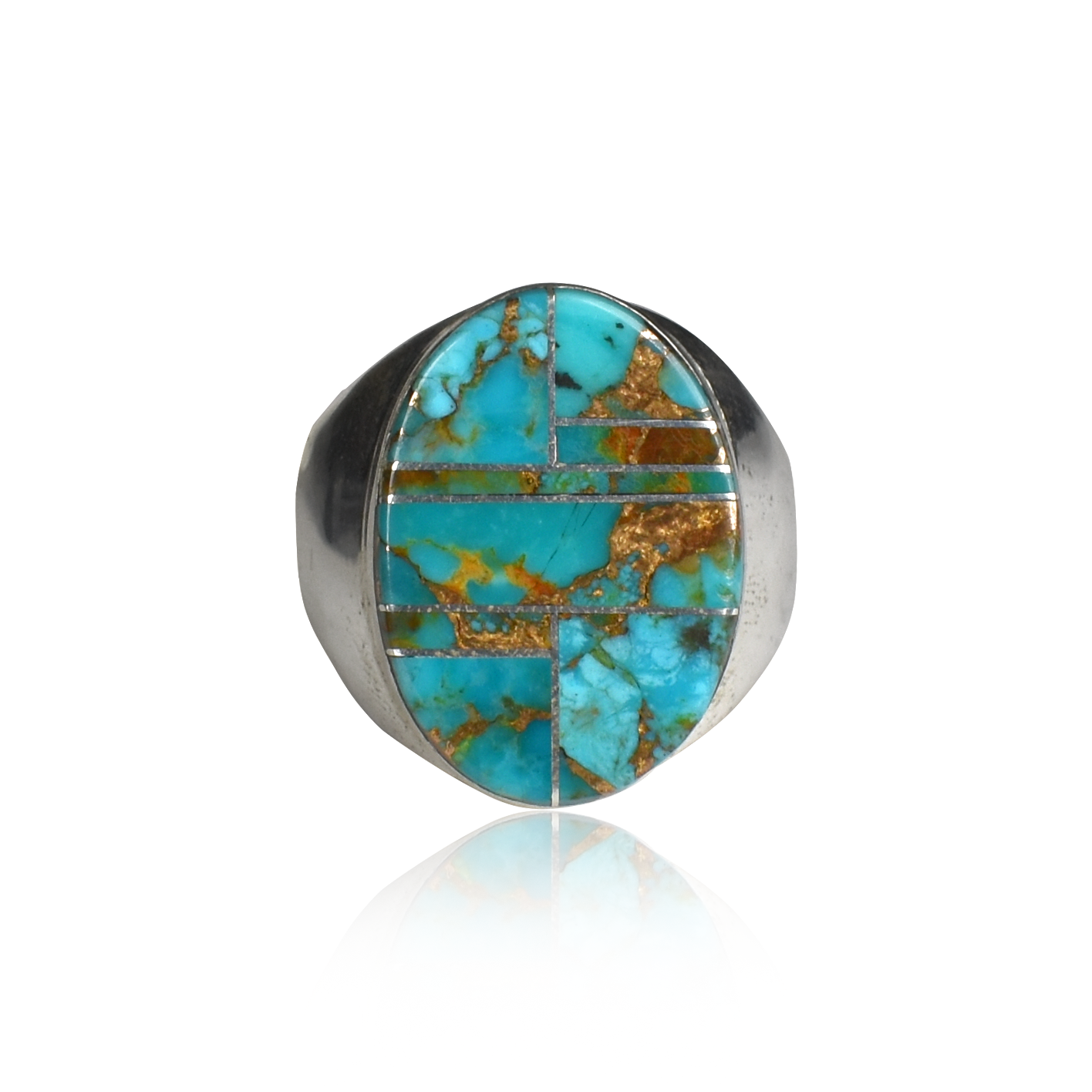 Oval Kingman Turquoise Channel Inlay Ring by Wilbert Gray