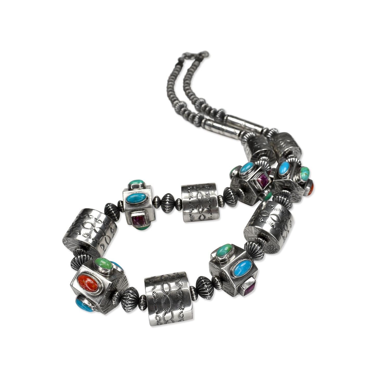 Skywalker Relic Spiny Oyster & Turquoise Barrel Bead Necklace by Teller Indian Jewelry