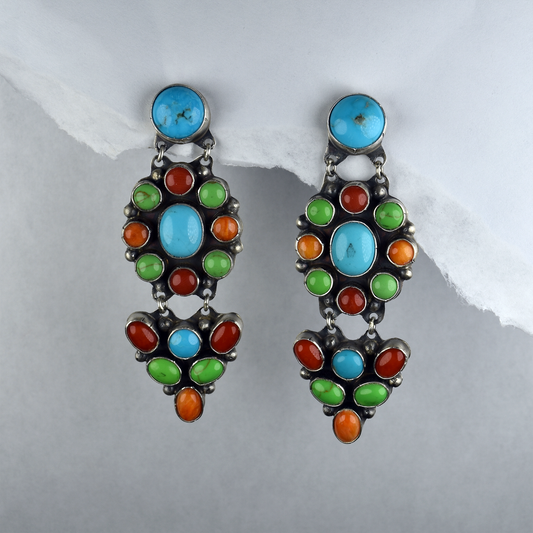 Blue Turquoise, Coral, Spiny Oyster, and Mojave Turquoise Shyanne Earrings