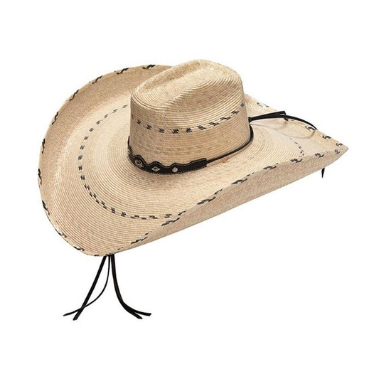 Old West Texas Alamo Crown Palm Hat with Stampede String