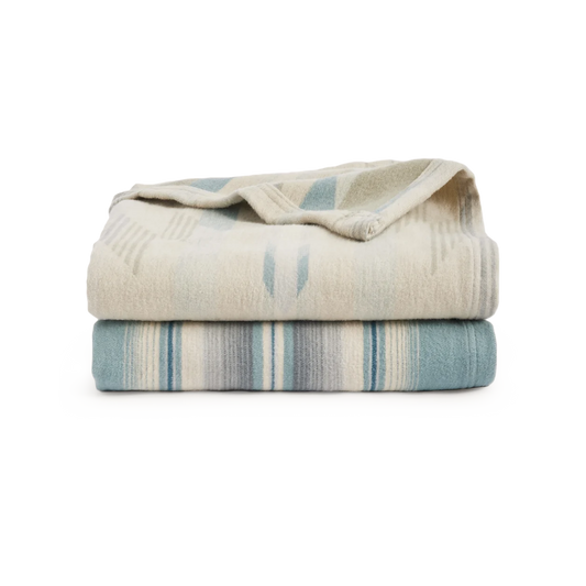Pendleton Wyeth Falls/Stripe Organic Cotton Throw Gift Pack - Linen