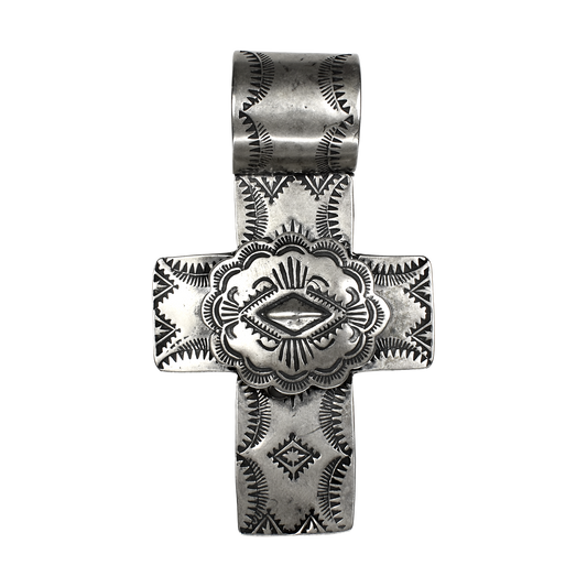 Southwestern Stamped Rattle Concho Cross Pendant by Rocki Gorman