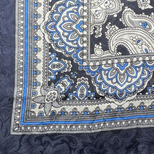 Silver and Cobalt Paisley Jacquard Silk Wild Rag