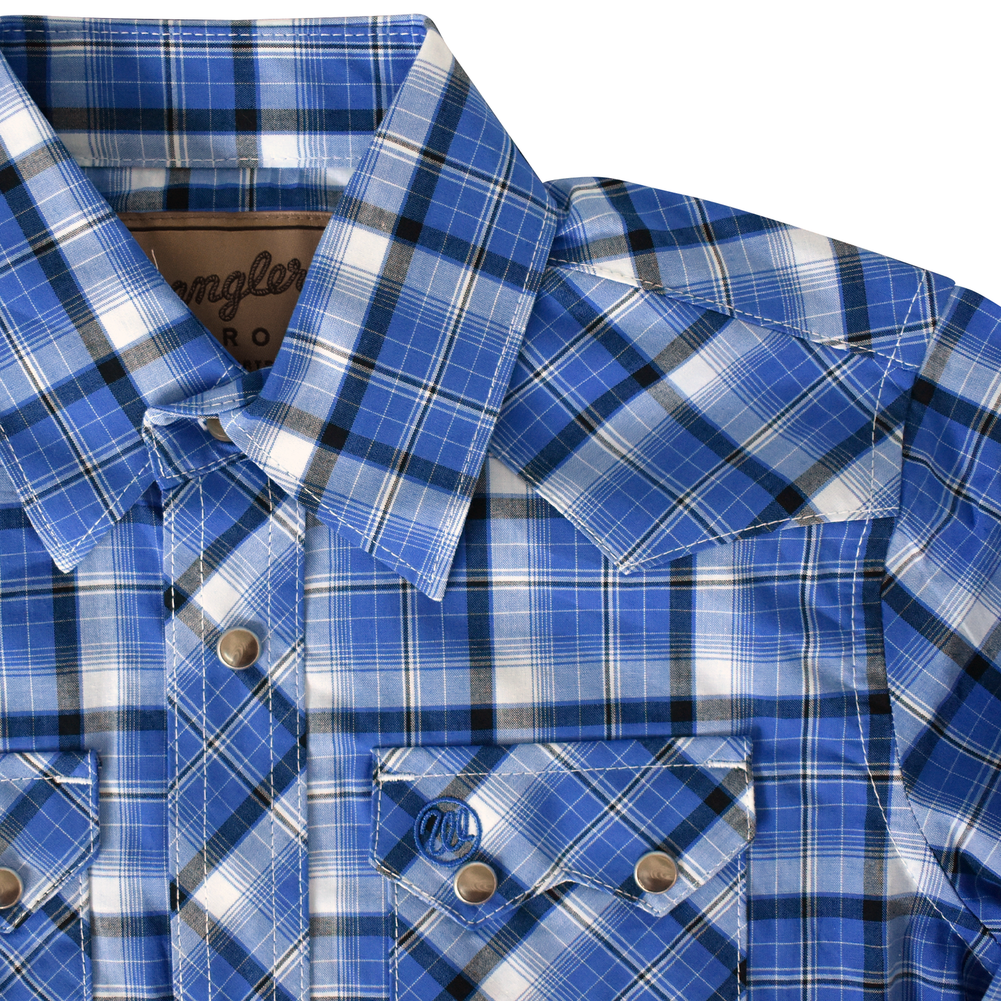 Wrangler Retro® Boys' Western Snap Plaid Shirt with Front Sawtooth Pockets - Blue