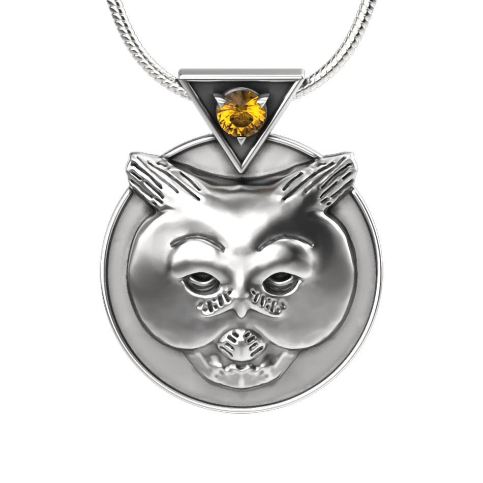 Wise Guy Pendant Necklace - Sterling Silver with Citrine