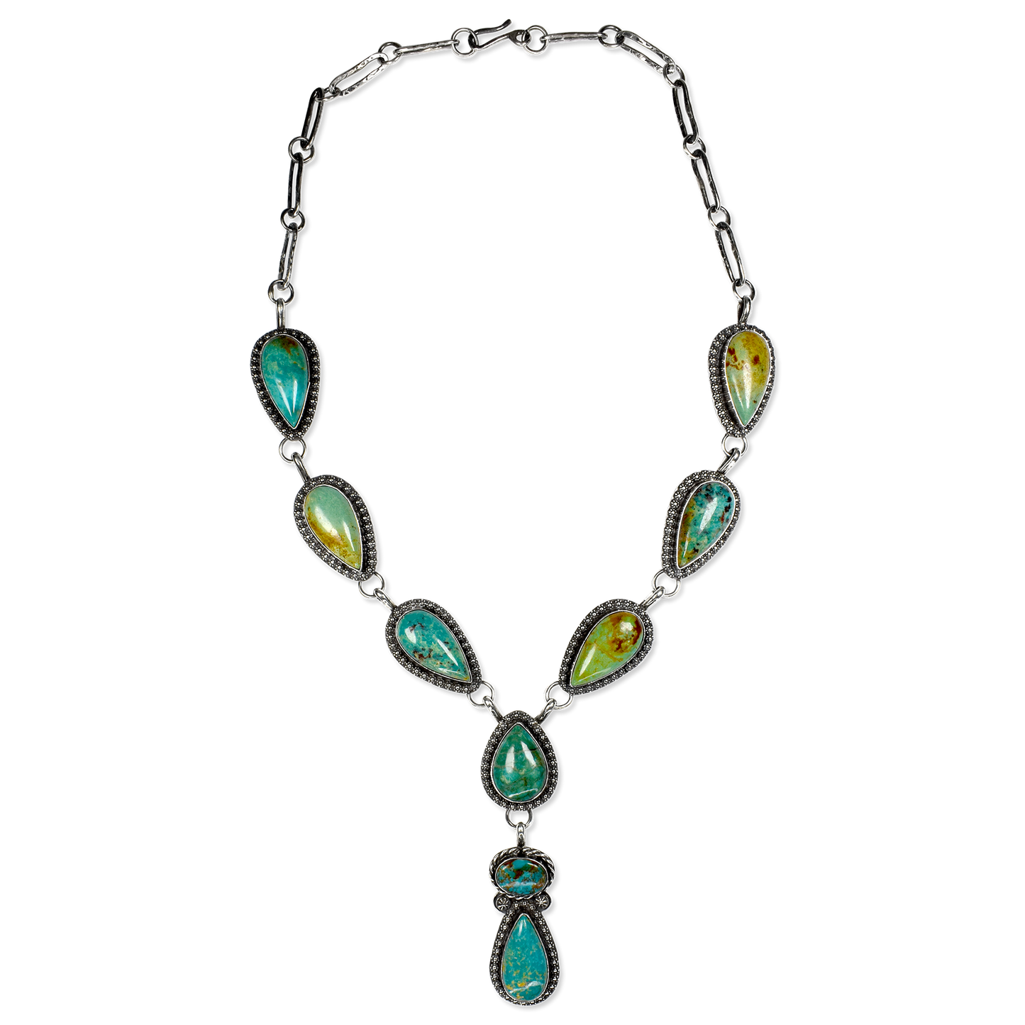 Teller Teardrop Kingman and Royston Turquoise Lariat Necklace
