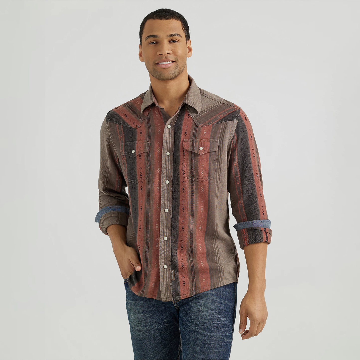 Wrangler Men's Retro Premium Long Sleeve Western Snap Printed Shirt - Warm Stripe